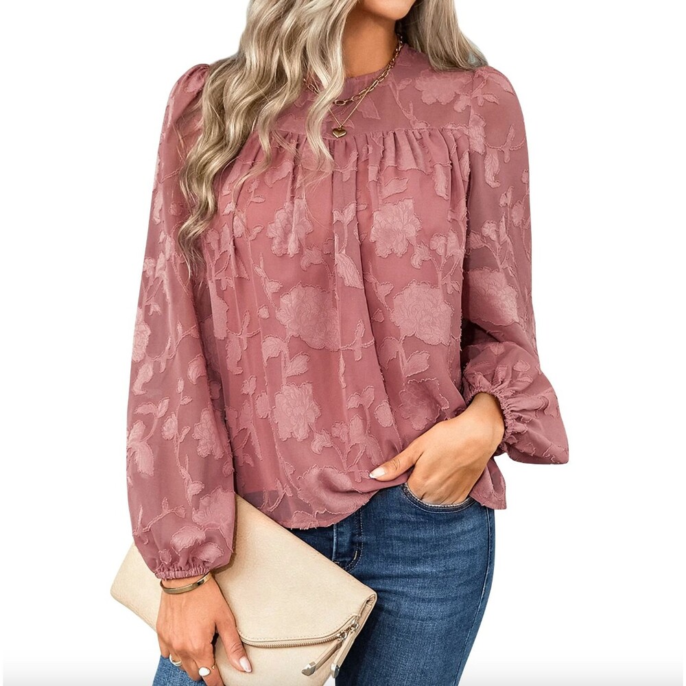 New STARVNC Women Floral Print Crew Neck Half Sleeve Pink Blouse, S